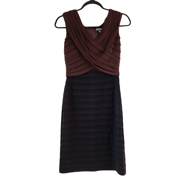 Adrianna Papell Brown Black Cocktail Dress Shutter Pleats Fitted Women's 6 - Picture 1 of 8
